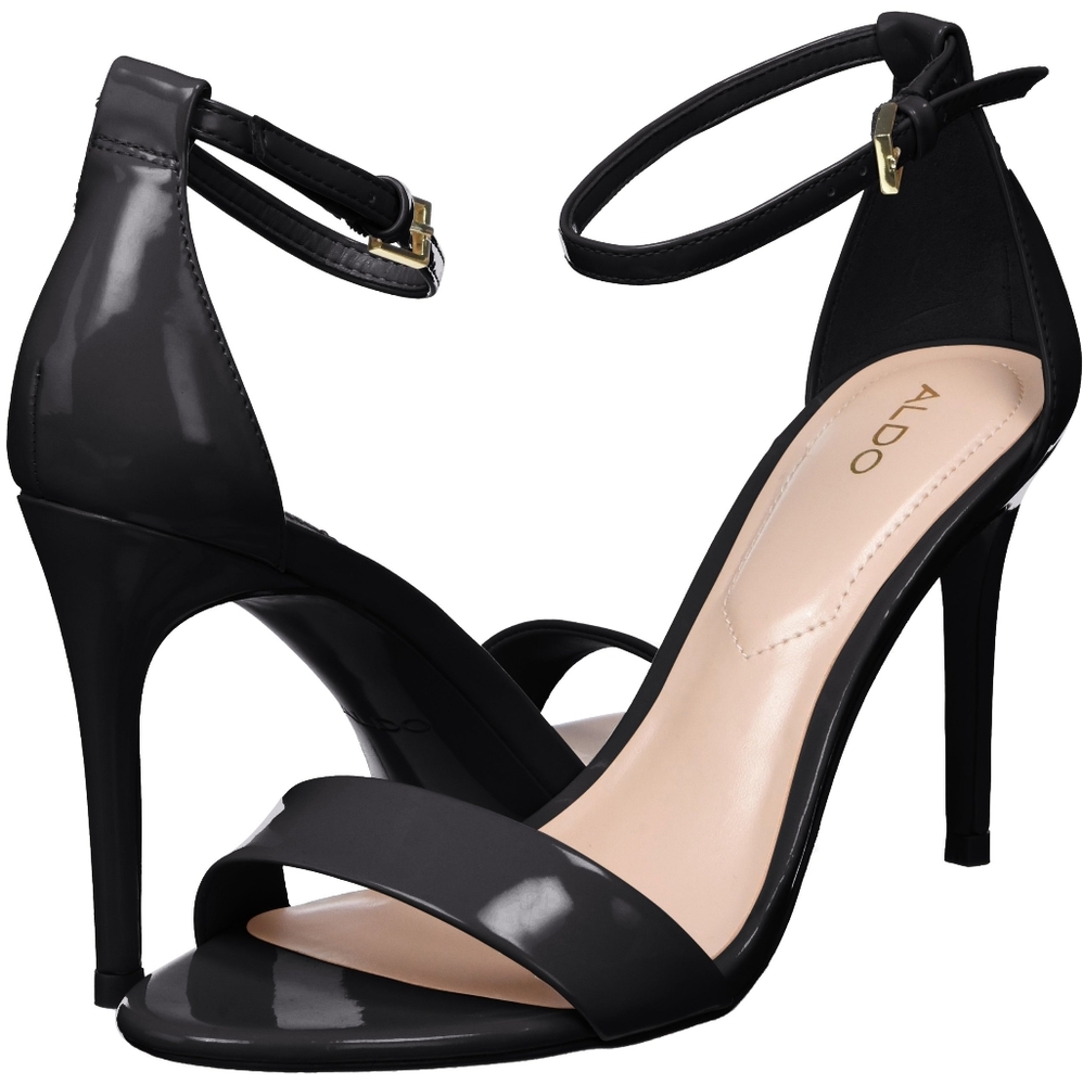ALDO Cally black patent ankle strap heeled sandals
